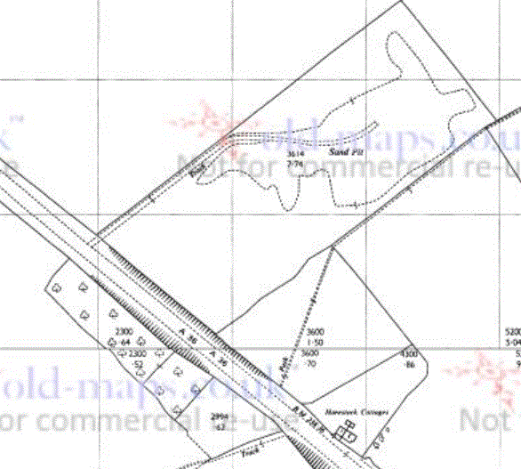 Harestock on the 1876 OS 1:2500 map showing the sand pit